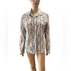 Roper womens vintage western striped & floral pearl snap shirt-L